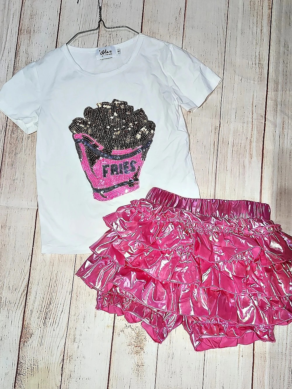 Lola & The Boys Sequin Fries Matching Set Pleather Ruffle Shorts Girls 6